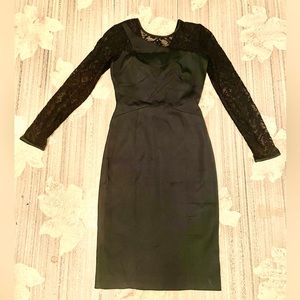 Karen Millen lbd black sheath evening dress long sleeve lace Small